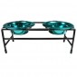 Platinum Pets Modern Double Diner Puppy Stand with Two 1-Cup Rimmed Bowls, Teal