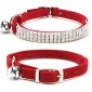Adjustable Velvet Pet Puppy Dog Cat Collar Bling Crystal Diamante Rhinestone with Bell Red